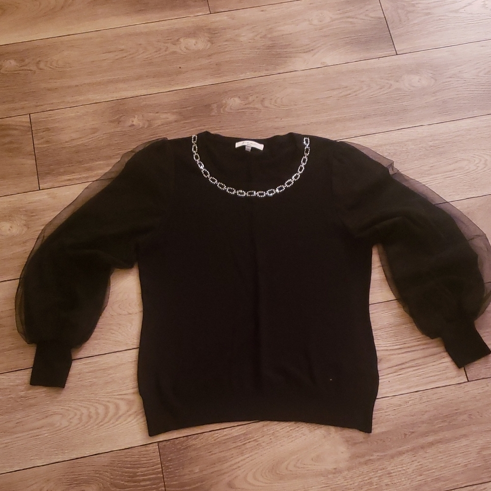 Elegant Black Sweater with Sheer Sleeves